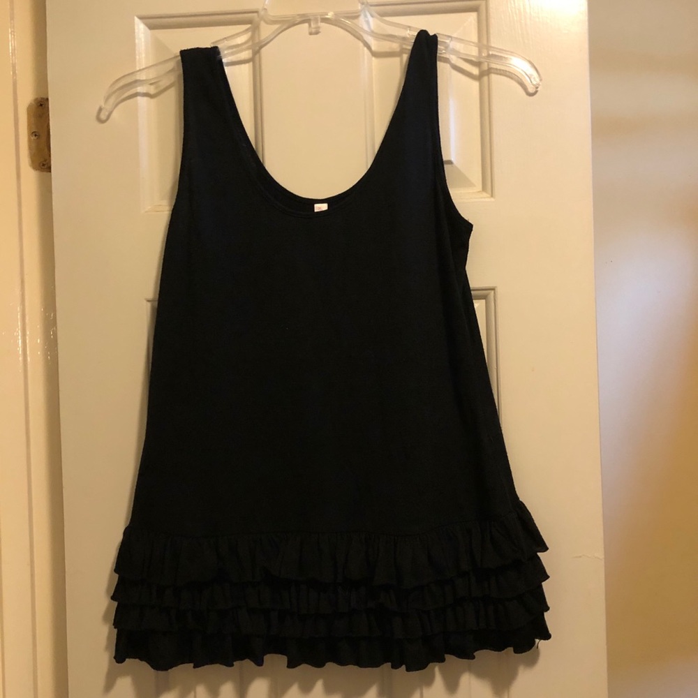 Black Tank Top with Ruffled Hem